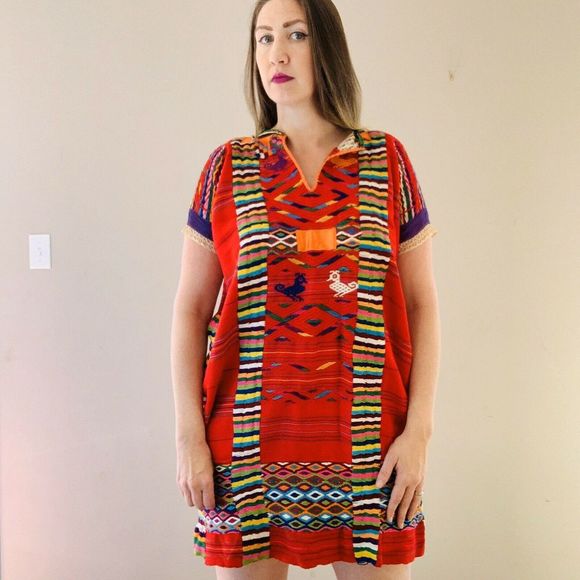 Vintage Dresses & Skirts - Vintage Huipil Tunic Dress Hand Woven